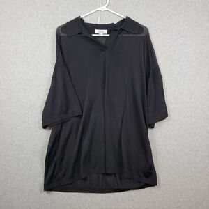 COS Black Relaxed Sheer-ish Polo-Style Blouse - Sz M